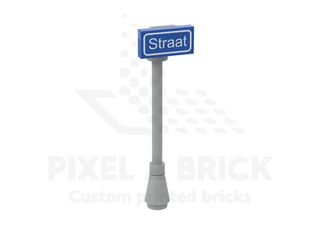 LEGO&reg; Tile 1x2 Blue Straatnaam + Paal