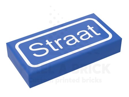 LEGO&reg; Tile 1x2 Blue Straatnaam + Paal