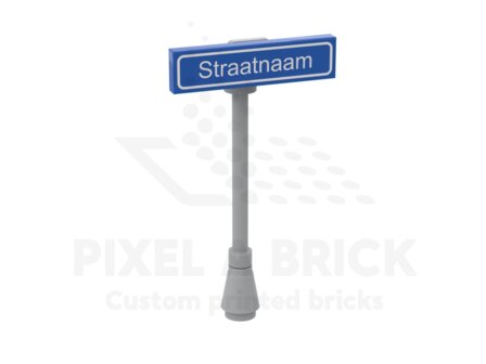 LEGO&reg; Tile 1x4 Blue Straatnaam + Paal